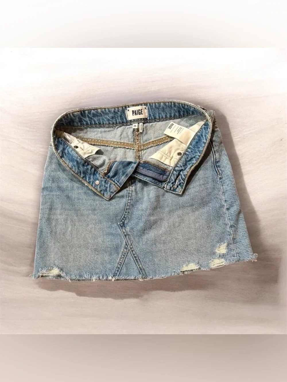 PAIGE Light Blue Distressed Denim Mini Skirt size 25